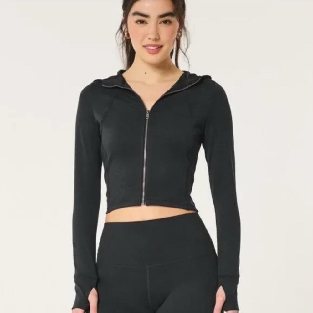 Gilly Hicks Black Cropped Zip-Up Hoodie